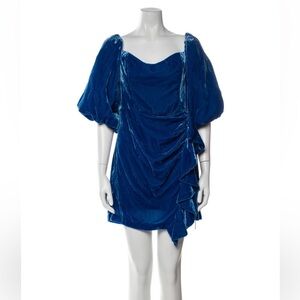 RHODE Cobalt Blue Velvet Puff-Sleeve Mini Dress